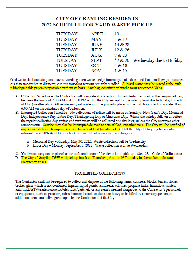 2022 YARD WASTE PICKUP - City of Grayling